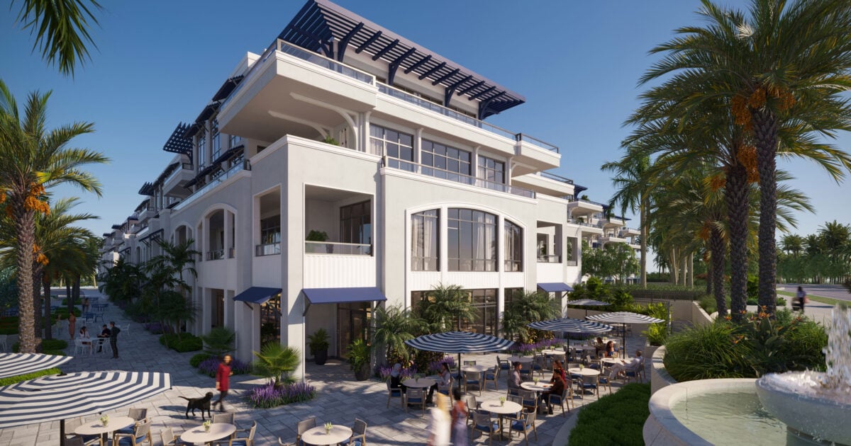 Rendering of Caretta's courtyard dining terrace in Juno Beach
